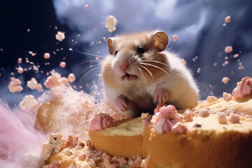 Wall Mural - An icing-covered hamster with licorice whiskers, nibbling on a wafer crumb trail.