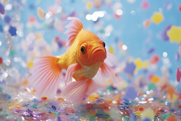 Poster - A jelly-filled fish made of gummy scales, swimming in a sea of rainbow sprinkles.