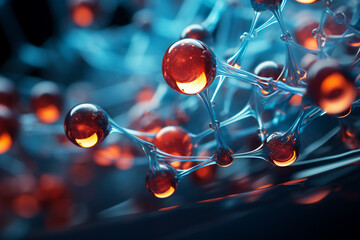 Aufkleber - An abstract portrayal of molecules engaged in a ballet, symbolizing the dance of chemical interactions in pharmaceutical research.
