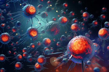Poster - Abstract depiction of precision drug delivery at the cellular level, showcasing advancements in targeted therapies.