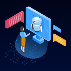 Artificial Intelligence Chatbot Development. AI landing page concept