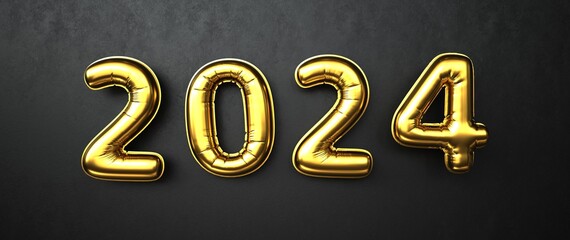 Wall Mural - Golden Balloons 2024 - 3D Illustration