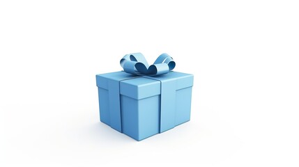 Wall Mural - Blue gift box open or blank present box with blue ribbon and bow isolated on light blue background with shadow minimal concept 3D rendering