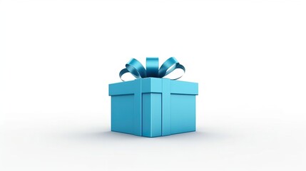 Wall Mural - Blue gift box open or blank present box with blue ribbon and bow isolated on light blue background with shadow minimal concept 3D rendering