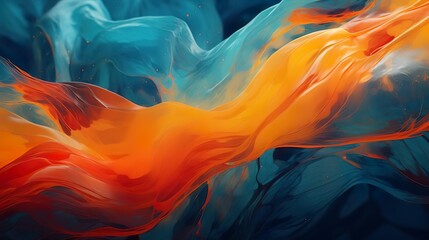 Poster - Orange and Blue Waves on a Dark Blue Background