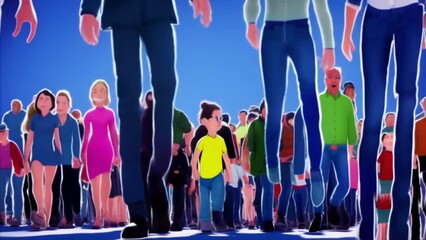 Wall Mural - walking cartoon crowd