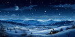 winter mountain landscape with moon beautiful landscape of the north pole with full moon and santa claus flying on his sleigh on christmas night