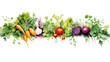 © venusvi - Seamless watercolor border illustration consisting of fresh vegetables and herbs. Isolated on clear background, PNG file.
