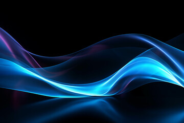 Wall Mural - curved blue neon light wave.