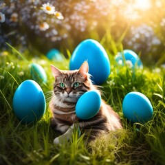  colourful easter eggs with cat flowers decoration transparent background colourful easter eggs flowers decoration transparent background