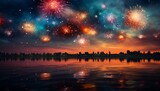 Fototapeta Miasto - Festive evening fireworks