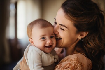 Wall Mural - Mom holding her baby and smiling