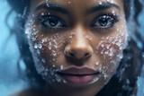 Fototapeta  - close up of frozen poc female face covered in cold ice