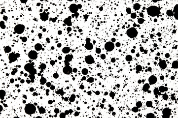 Wall Mural - Random watercolor speckle dots. Brush painted stains. Black ink spots on white background.