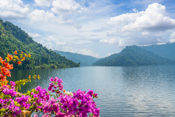 Wall Mural - Scenery of Lake and mountain with blue sky.