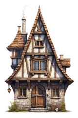 House in european medieval architecture style. Fantasy, fairytale concept. Ai Generative