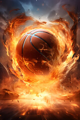Wall Mural - shot of burning basketball in flames background