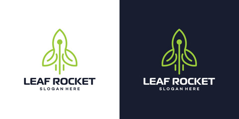 Wall Mural - Rocket logo design template with nature leaf design graphic vector illustration. Symbol, icon, creative.