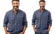 Man With Stylish Denim T-Shirt Isolated on a Transparent Background PNG.