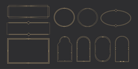 Wall Mural - set golden celestial frames, borders, oval, circle and arch line art esoteric minimal decoration wit