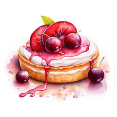 Wall Mural - Watercolor dessert. Fruit cake on white background