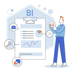 Wall Mural - Business intelligence. Vector illustration People are driving force behind business operations and growth Design influences user experiences and brand perception Information is valuable asset