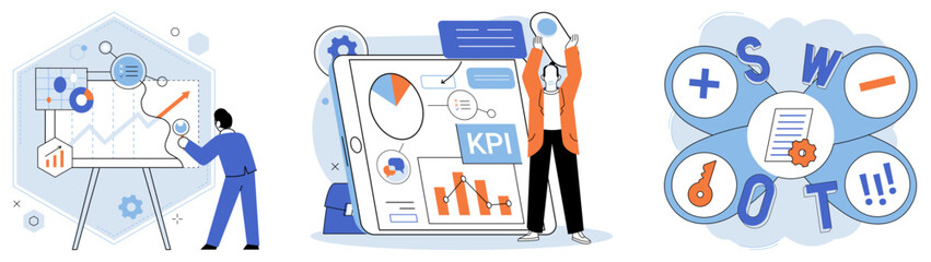 Fototapete - Analysis tool. Business intelligence. Vector illustration Graphs and charts help visualize dattrends and relationships Development new technologies drives business growth Marketing strategies