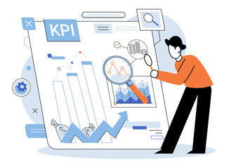 Fototapete - KPI key performance indicator. Vector illustration. Financial optimization common goal in KPI planning Info from performance indicators helps in setting business strategy Business success depends