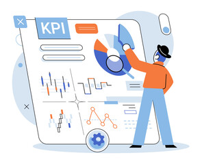 Fototapete - KPI key performance indicator. Vector illustration. A KPI report provides comprehensive overview of business health Datanalysand research inform business management Financial optimization common goal