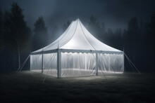 3d Rendering Of A Tent In The Forest At Night With Fog