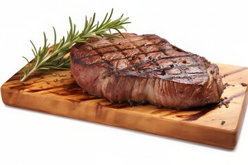 Wall Mural - Freshly cooked juicy steak lying on a wooden cutting board