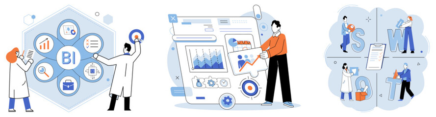 Fototapete - Analysis tool. Business intelligence. Vector illustration Digital platforms provide opportunities for business expansion Diagrams help in visualizing complex information and processes Statistics offer