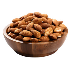 Wall Mural - almonds in a wooden bowl isolated on transparent background ,generative ai