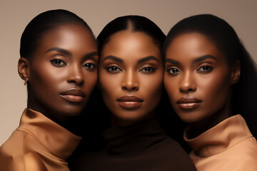 portrait of three young African American women. Black history month concept.