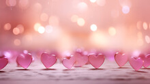 Small Pink Hearts On A Light Background, Bokeh In The Background
