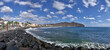 Gran Tarajal, Fuerteventura, Kanarische Inseln, Spanien - Panoramablick über die Küste mit Promenade und Strand