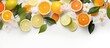 © vxnaghiyev - High quality photo of citrus fruits leaves and flowers arranged as a flat lay on a white background Copy space image Place for adding text or design