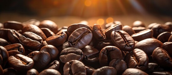 Poster - Dramatic lighting captures local coffee beans in macro Copy space image Place for adding text or design