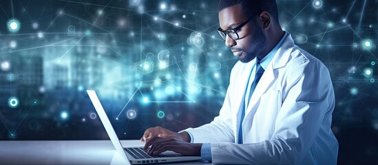 Poster - Future sustainable smart healthcare services and solutions in global research networks through medical innovation technology Copy space image Place for adding text or design