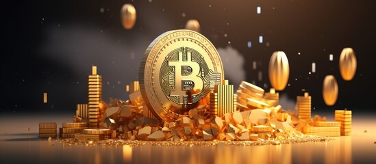 Poster - Invest in cryptocurrency and watch it soar Mobile finance makes it easy to buy sell and trade Cartoonish banner showcases growth and trading statistics 3D illustration of a minimalistic exchang