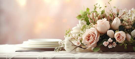 Aufkleber - Floral and printed decorations for a wedding table Copy space image Place for adding text or design