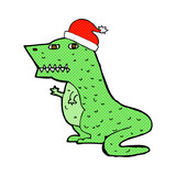 Fototapeta Dinusie - cartoon dinosaur in christmas hat