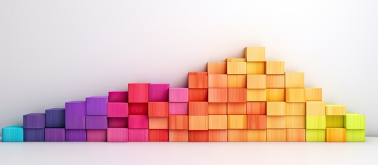 Poster - Assorted vibrant wooden blocks on white background suitable for creative purposes Copy space image Place for adding text or design