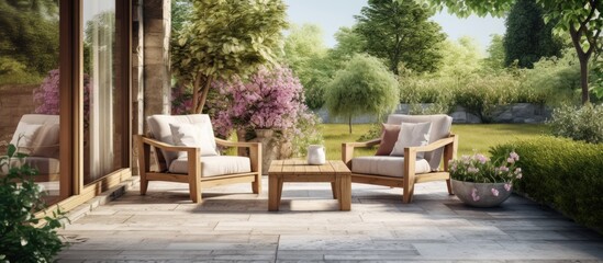 Aufkleber - Chic outdoor furniture in the gorgeous garden Copy space image Place for adding text or design