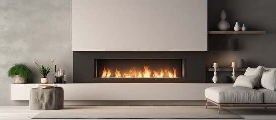 Aufkleber - Modern living room with 3D rendered fireplace Copy space image Place for adding text or design