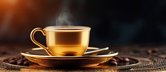 Fototapete - Brass cup for filtered coffee Copy space image Place for adding text or design