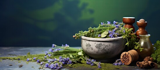 Poster - Alternative medicine idea assorting therapeutic plants Copy space image Place for adding text or design