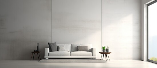 Aufkleber - Modern living room 3D rendering with minimalist interior Copy space image Place for adding text or design