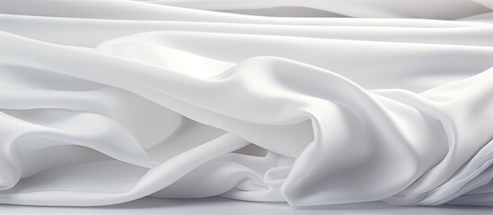Poster - Industrial laundry providing cleaning and ironing service for hotels clinics and companies with folded white sheets or fabrics Copy space image Place for adding text or design