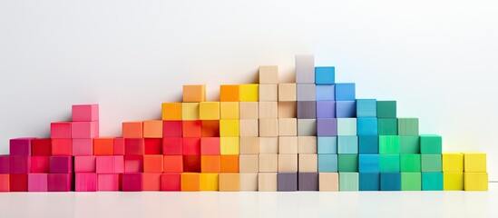 Poster - Assorted vibrant wooden blocks on white background suitable for creative purposes Copy space image Place for adding text or design